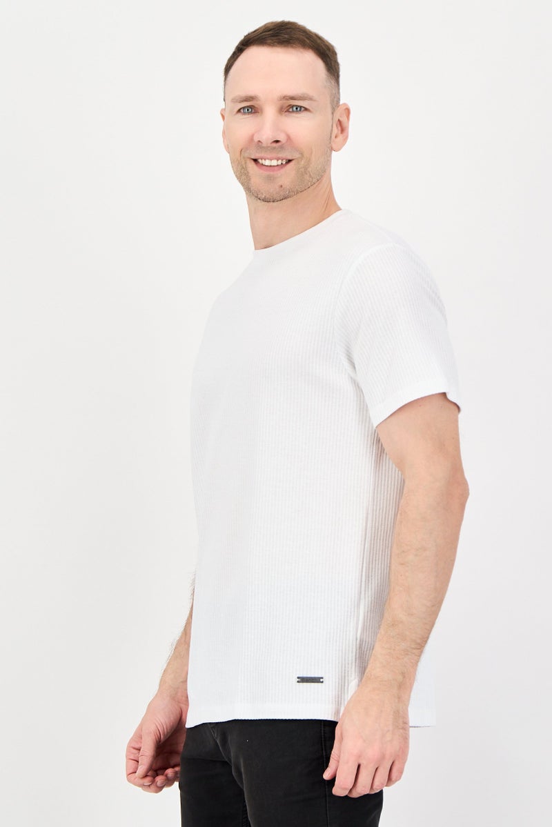 Bench Men Crew Neck Ribbed Short Sleeve T-Shirt, White - Image 4